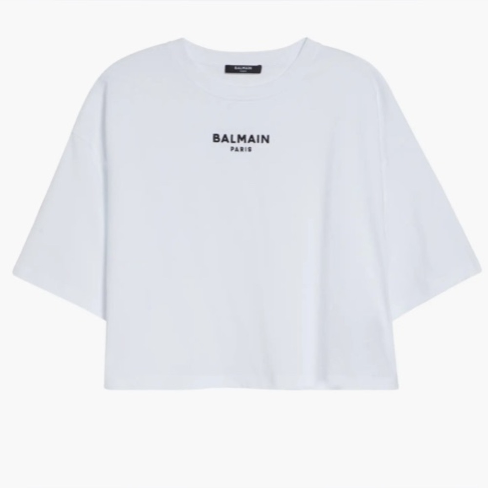 Balmain White Logo Crop Tee
